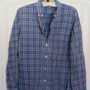 nwot UNIQLO Men's Blue/Tan Check Long Sleeve Shirt Small (K396)